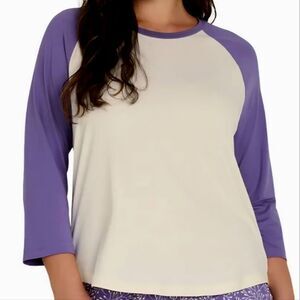 Eddie Bauer Women's Baseball Purple White Sleepwear Top